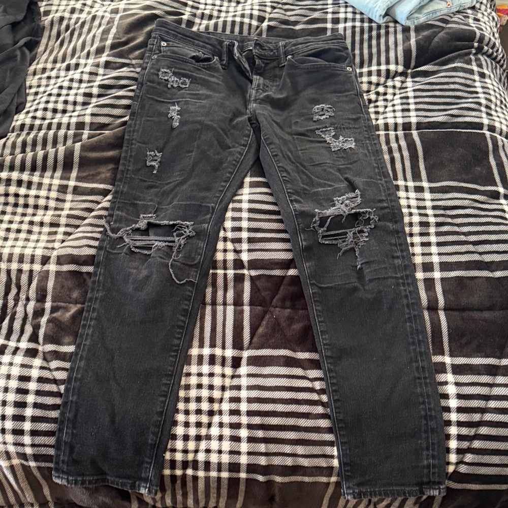 American Eagle Outfitters Men's Black Ripped Skinny Jeans